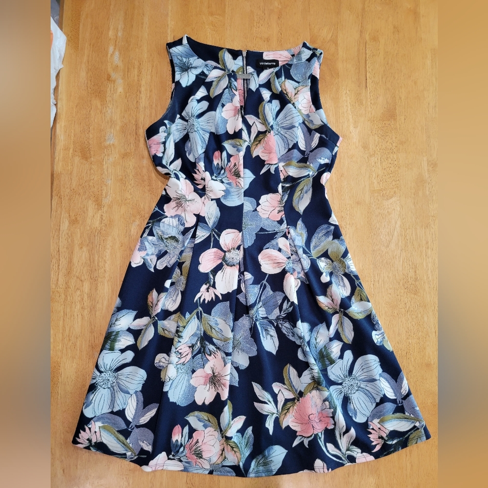EUC Liz Claiborne navy and pink floral dress